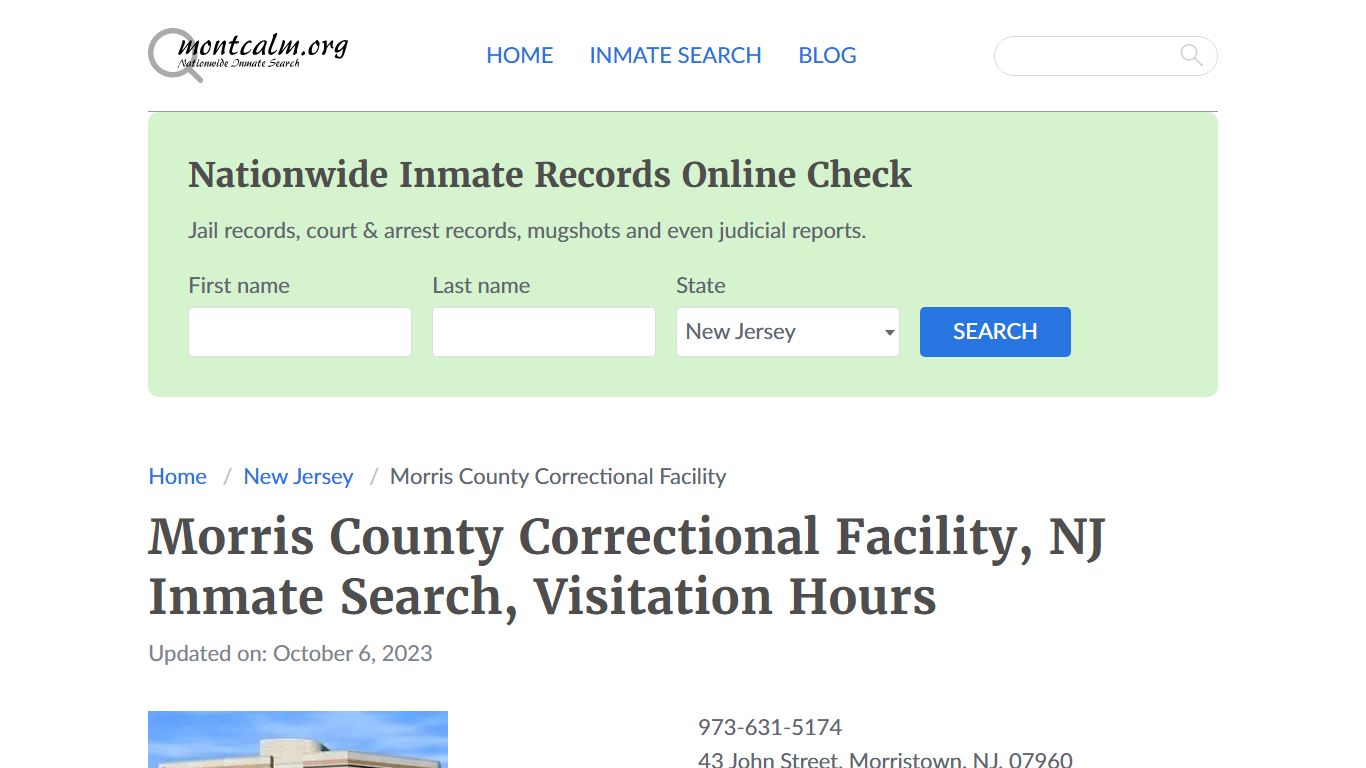 Morris County Correctional Facility, NJ Inmate Search, Visitation Hours